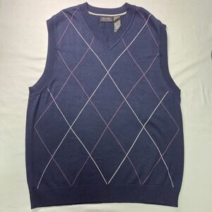 Axcess Men Sz L Navy Argyle Cotton Sweater Vest Heritage Timeless Classic Preppy